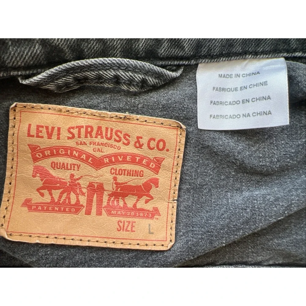 Levis Trucker Jacket Mens L Faded Gray Black Cotton Denim Distressed Workwear